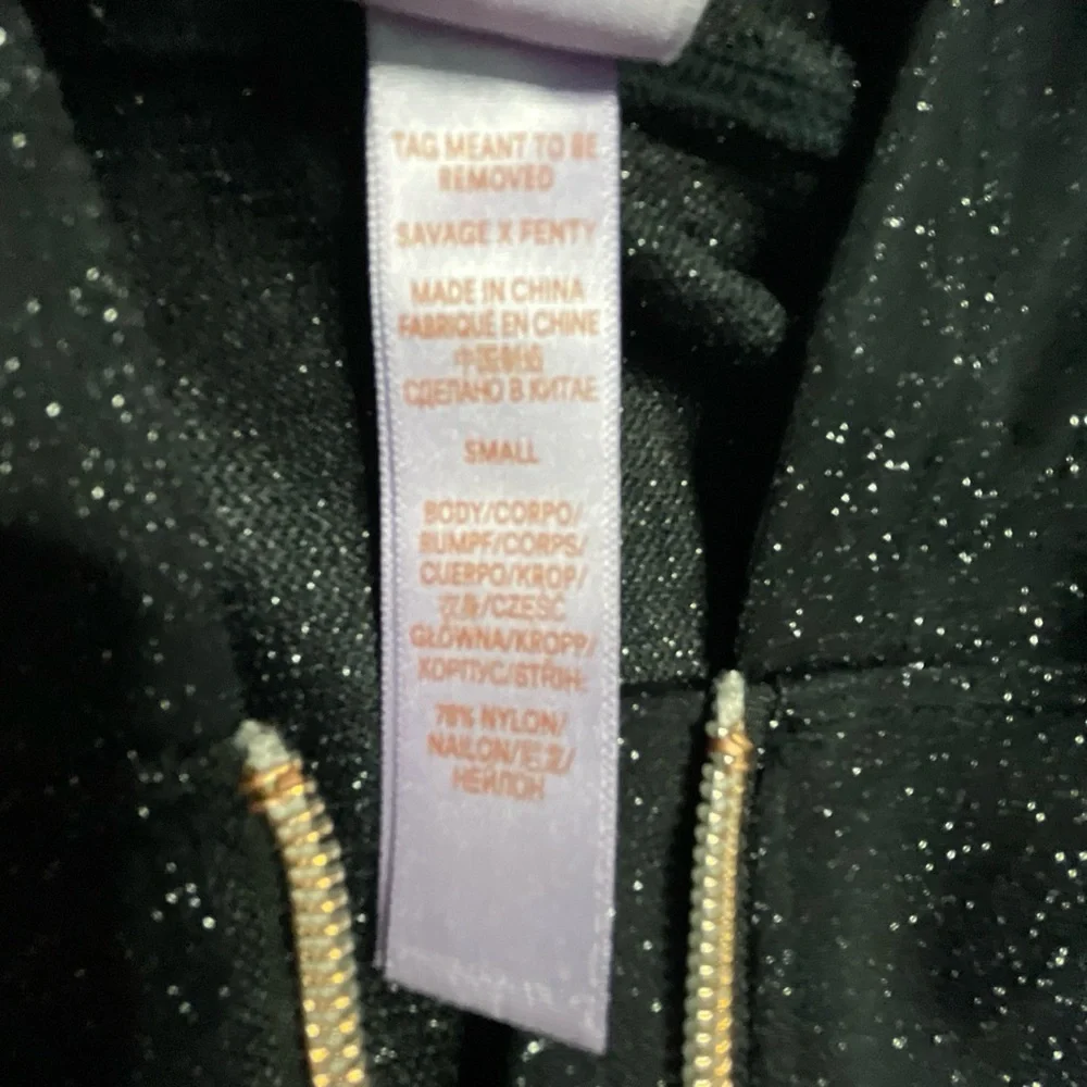 Savage x Fenty Jumpsuit Small Black Glitter Hooded Loungewear Zip Up Stretch - Picture 9 of 14